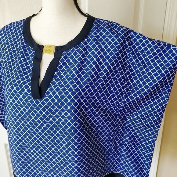 Anne Klein caftan blouse sz S blue & white - Picture 4 of 8